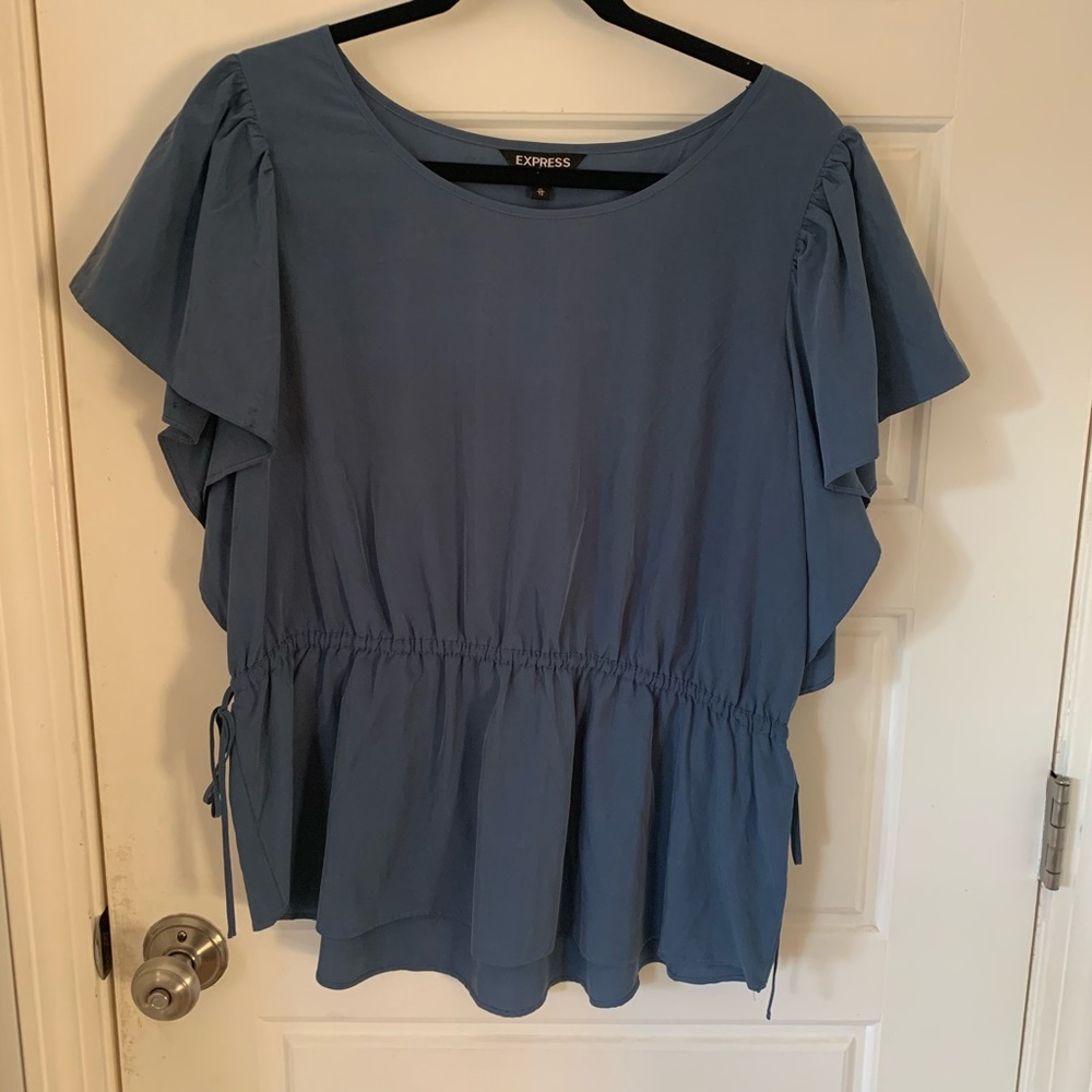 Peplum Waist Flutter Sleeve Top